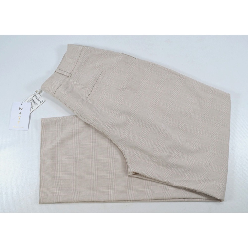 Nwt's WAYF Women's Wide Leg Trousers Pants Size Med Beige Plaid